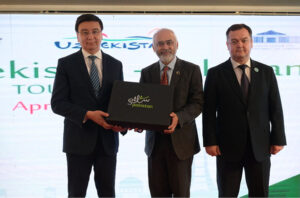 H.E. Umid Shadiev Chirman of the Tourism Committee of Uzbekistan Addressing during the "Uzbekistan Tourism Roadshow-2025" at a local hotel