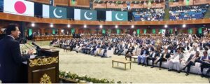 Speaker National Assembly Sardar Ayaz Sadiq addressing the participants of the First Annual Overseas Pakistanis Convention 2025 at Jinnah Convention Center