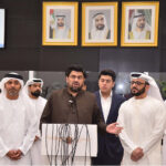 Governor Sindh Kamran Khan Tessori along with Ambassador of United Arab Emirates (UAE) Hamad Obaid Ibrahim Salem Al-Zaabi, (UAE) Consul General to Karachi Bakheet Ateeq Al-Romaithi talking to Media persons during visited UAE Consulate