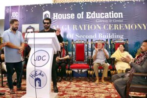 Famous Social worker and US-Pakistan Businessman Ali Sheikhani along with General Secretary Zafar Abbas addressing during inauguration ceremony the second building of the JDC Foundation Pakistan’s -free school, House of Education