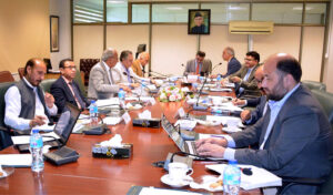 Muhammad Ali, Adviser to the Prime Minister on Privatisation /Chairman Privatisation Commission, chairing the meeting of the Privatisation Commission Board