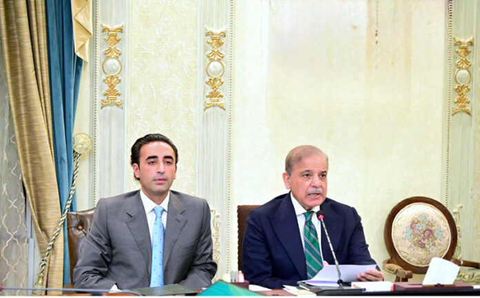 Prime Minister Muhammad Shehbaz Sharif and Chairman Pakistan People's Party giving Press statement after the meeting of PPP delegation with the Prime Minister