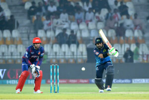 Multan Sultans batter Muhammad Rizwan plays a shot during the PSL-X T20 cricket match between Multan Sultans and Islamabad United at the Multan Cricket Stadium