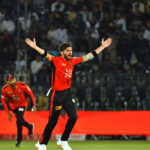 Lahore Qalandars' Shaheen Shah Afridi appealing for LBW of Islamabad United's batter Colin Munro during the Pakistan Super League (PSL) Twenty20 cricket match between Islamabad United and Lahore Qalandars' at the Rawalpindi Cricket Stadium