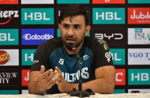 Player of Multan Sultans Ifitkhar Ahmad talking to media persons before practice session for the upcoming PSL X at Multan Cricket Stadium.