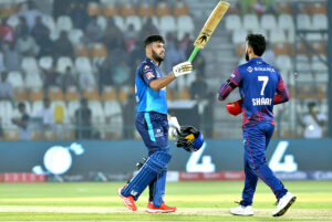 Multan Sultans batter Muhammad Rizwan plays a shot during the PSL-X T20 cricket match between Multan Sultans and Islamabad United at the Multan Cricket Stadium
