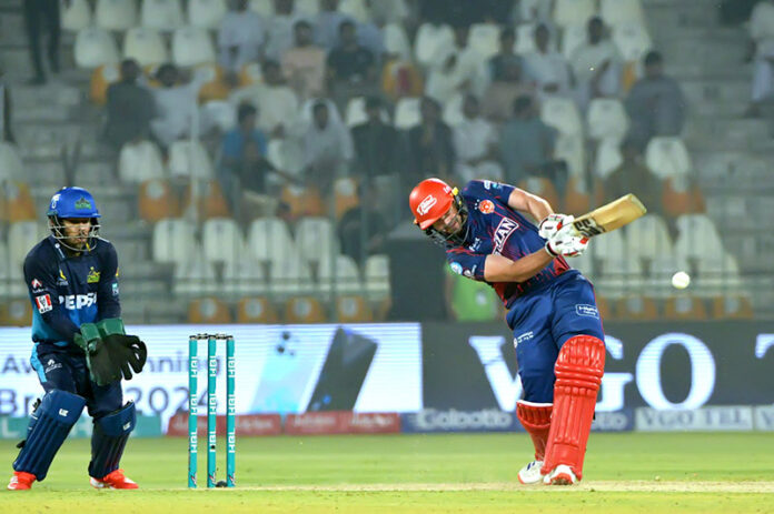 Islamabad United batter Andries Gous plays a shot during the PSL-X T20 cricket match between Multan Sultans and Islamabad United at the Multan Cricket Stadium