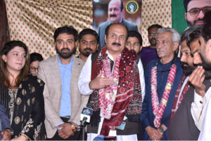 Chairman Prime Minister Youth Program Rana Mashood Ahmed addressing to media at Youth Media Team office in DHA Phase V