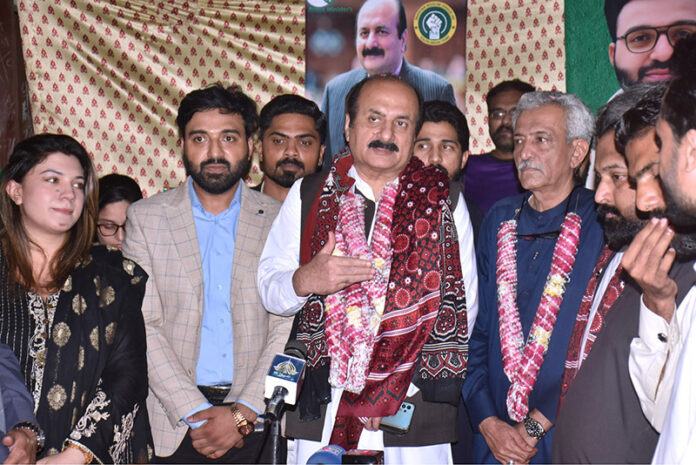 Chairman Prime Minister Youth Program Rana Mashood Ahmed addressing to media at Youth Media Team office in DHA Phase V