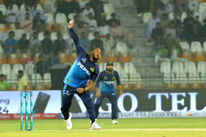 Islamabad United batter Andries Gous plays a shot during the PSL-X T20 cricket match between Multan Sultans and Islamabad United at the Multan Cricket Stadium