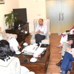 A two-member delegation of the United Kingdom, led by Jo Moir, Development Director at the British High Com-mission in Islamabad, calls on Senator Musadik Masood Malik, Federal Minister for Climate Change and Environ-mental Coordination