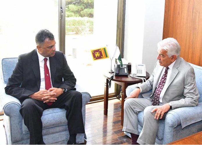 Air vice Marshal Sampath Thuyacontha (Retd), Secretary Defence of Sri Lanka, called on Minister for Defence, Khawaja Muhammad Asif