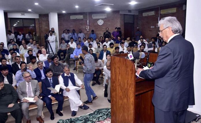 Federal Minister for Food Security and Research, Rana Tanveer Hussain addressing the handing over ceremony of Agricultural machinery arrived in Pakistan under CPEC
