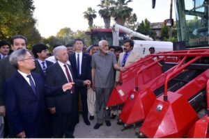 Federal Minister for Food Security and Research, Rana Tanveer Hussain addressing the handing over ceremony of Agricultural machinery arrived in Pakistan under CPEC