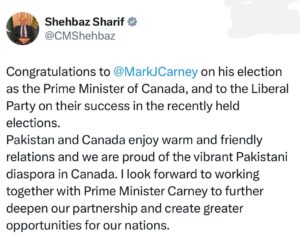 PM congratulates newly elected Canadian PM Carney