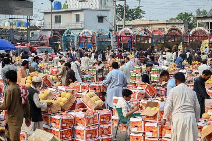 Vendors displaying melons for bidding at the fruit market in the Federal Capital