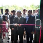 Federal Minister for National Food Security and Research, Rana Tanveer Hussain cuts the ribbon during the opening ceremony of the workshop on "Innovating the Olive Value Chain: Startups, Entrepreneurship & Opportunities", organized under Phase-II of the Promotion of Olive Cultivation on Commercial Scale project by the Ministry of National Food Security & Research at SZABIST