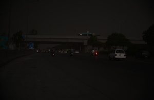 Due to dense clouds, the day presents a night-like scene in the Federal Capital.