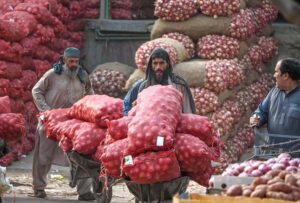 Labourers unloading sacks of onion from a delivery truck at the Islamabad Fruit and Vegetables market as the world celebrates International Labour Day. May 1st, International Workers' Day, commemorates the historic struggles of working people worldwide. In 1884, the Federation of Organized Trades and Labour Unions passed a resolution declaring that eight hours would constitute a legal day's work, effective from May 1, 1886