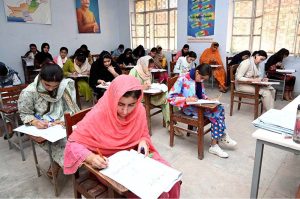 Secretary Education Board Sargodha, Syed Abul Hassan Naqvi, inspects examination arrangements at Government College Farooq Colony Examination Center
