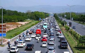 A view of Traffic jam on Expressway in the Federal Capital