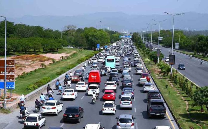A view of Traffic jam on Expressway in the Federal Capital