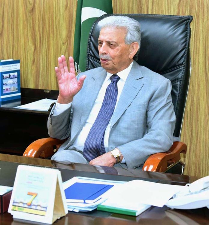 Federal Minister Rana Tanveer Hussain chairing a meeting to appreciate Loralai Olives' global recognition and review the Ministry's achievements in promoting olive cultivation