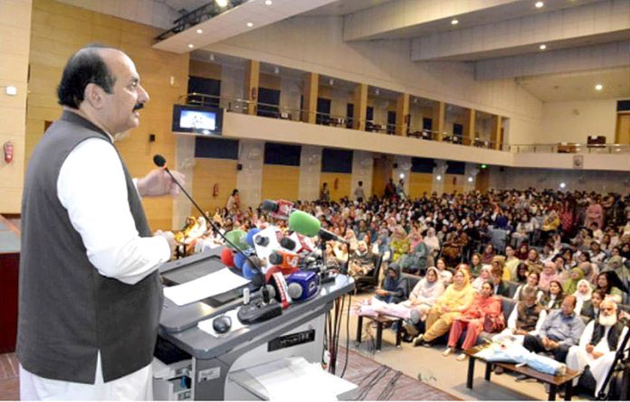 Chairman Prime Minister's Youth Programme Rana Mashhood Ahmad Khan addressing ceremony to celebrate Youm-E-Takbeer