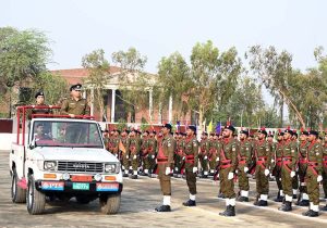 RPO Sargodha Muhammad Shahzad Asif Khan and Principal of Police Training School Sargodha, Dr. Anam Faryal Afzal, review the parade during the passing out ceremony of the 94th Basic Recruit Course at Police Training School Sargodha