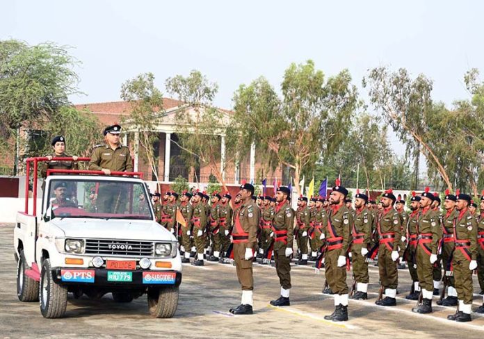 RPO Sargodha Muhammad Shahzad Asif Khan and Principal of Police Training School Sargodha, Dr. Anam Faryal Afzal, review the parade during the passing out ceremony of the 94th Basic Recruit Course at Police Training School Sargodha