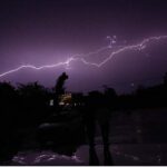 A view of lightning during a late-night thunderstorm in the city