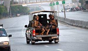 Security personnel high alert at PAF area for emergency response in the city .