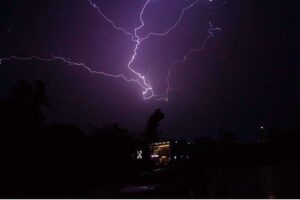 A view of lightning during a late-night thunderstorm in the city