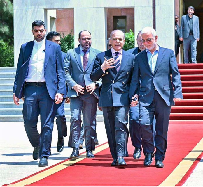 Iranian Interior Minister Eskandar Momeni seeing off Prime Minister Muhammad Shehbaz Sharif at Mehrabad Airport. Prime Minister Muhammad Shehbaz Sharif departs from Tehran for his official visit of Azerbaijan