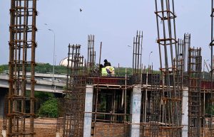 Laborers busy at work as the Capital Development Authority (CDA) constructs a bus charging station in H-8, part of a broader initiative to expand the electric bus network in the Federal Capital