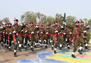 RPO Sargodha Muhammad Shahzad Asif Khan and Principal of Police Training School Sargodha, Dr. Anam Faryal Afzal, review the parade during the passing out ceremony of the 94th Basic Recruit Course at Police Training School Sargodha