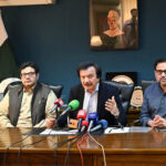 SAPM Haroon Akhtar Khan taking to the media, at SMEDA office