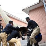 A view of joint mock exercises conducted by Rescue 1122, Civil Defense, Police, and STD to enhance preparedness for emergency situations