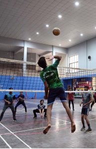 Players appear in volleyball trials during the Summer Games 2025, organized by the District Sports Department under the directives of the Chief Minister of Punjab at the Sports Gymnasium