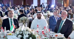 Federal Minister for Planning, Development and Special Initiatives, Professor Ahsan Iqbal and Ambassador Faisal Niaz Tirmizi, Pakistan's Envoy to the UAE along with H.E. Khalid Muhammad Al-Kaabi from the Ministry of Foreign Affairs, Dubai Office the Chief Guest on the occasion of Pakistan Day Reception