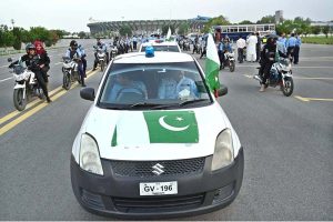 Islamabad Police holding a Thanksgiving Day Rally from the Sports Complex, to express solidarity with Pakistan Armed Forces on successful operation “Bunyan Marsous” against India.