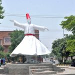 A view of the beautiful monument of whirling dervish installed in front of the Arts Council by the City District Government