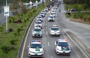 Islamabad Police holding a Thanksgiving Day Rally from the Sports Complex, to express solidarity with Pakistan Armed Forces on successful operation “Bunyan Marsous” against India.