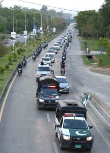 Islamabad Police holding a Thanksgiving Day Rally from the Sports Complex, to express solidarity with Pakistan Armed Forces on successful operation “Bunyan Marsous” against India.