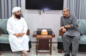 Federal Minister for Interior Mohsin Naqvi in a meeting with Patron-in-Chief of Markaz-e- Mustafa Maulana Muhammad Raza Saqib Mustafai.