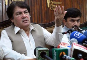 Advisor to Chief Minister on Information, Barrister Dr. Muhammad Ali Saif, addresses a press conference at the Press Club