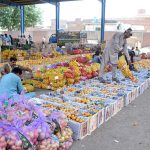 Labourers sort fresh tomatoes for packing into wooden crates at a vegetable market, ready for shipment to regional markets