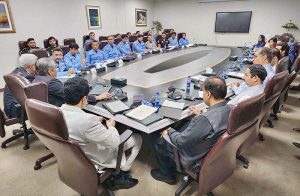 Federal Minister for Interior Mohsin Naqvi chairing a high-level meeting.