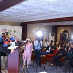 Provincial Minister for Health and Population Khawaja Imran Nazeer is addressing the participants during Desktop Distribution Ceremony at local Hotel