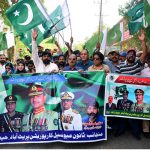 Town municipal corporation workers holding rally at press club to celebrate Thanksgiving Day, expressing solidarity with the Pakistan Armed Forces following the successful military operation ‘Bunyan Marsous’ against India